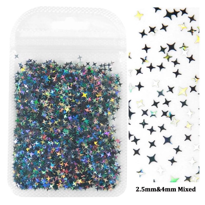 Holographic Nail Art Glitter - 2g Laser Star & Butterfly Sequins Flakes