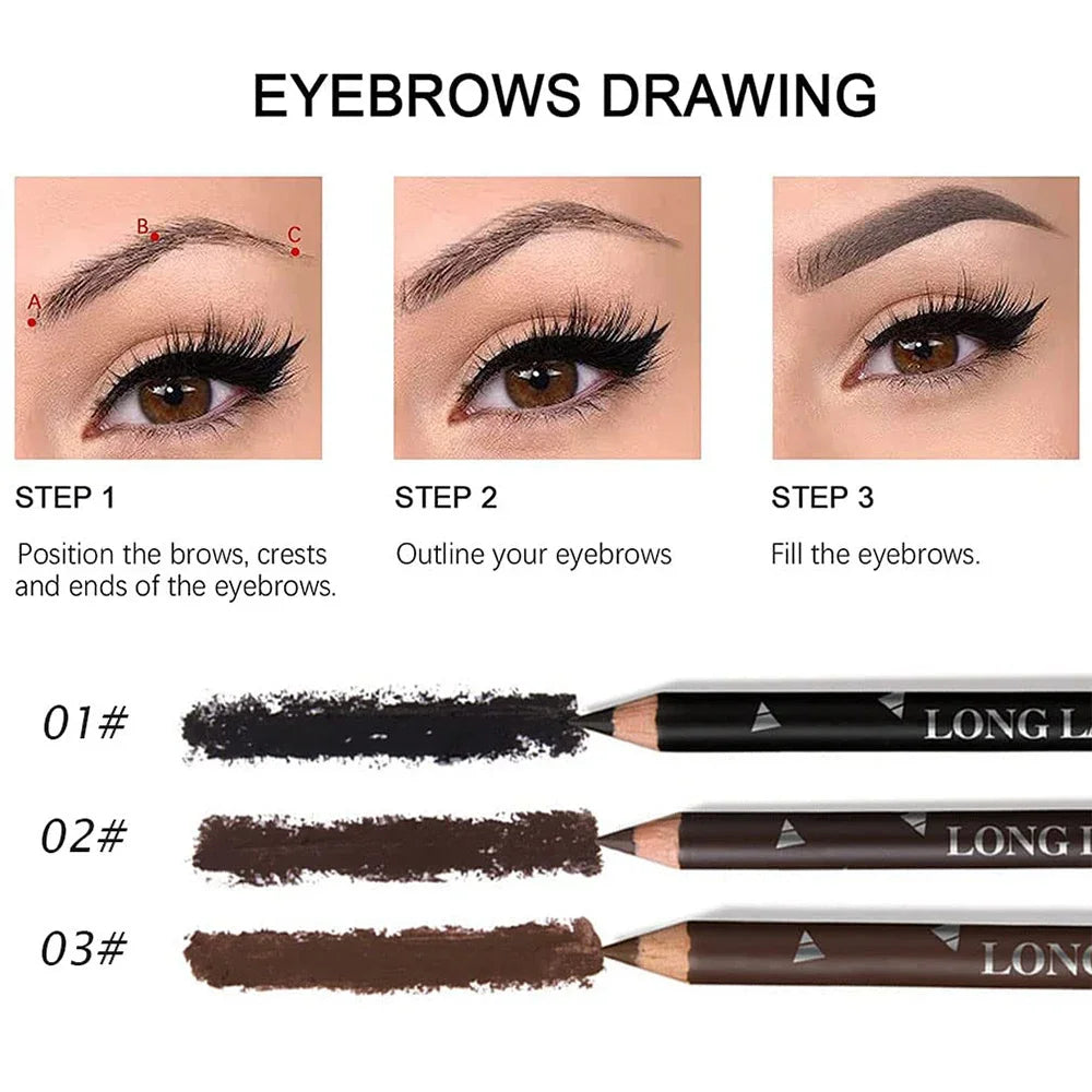 6 or 12 Piece Eye Brow Pencil Set - Waterproof Professional Natural Black Brown