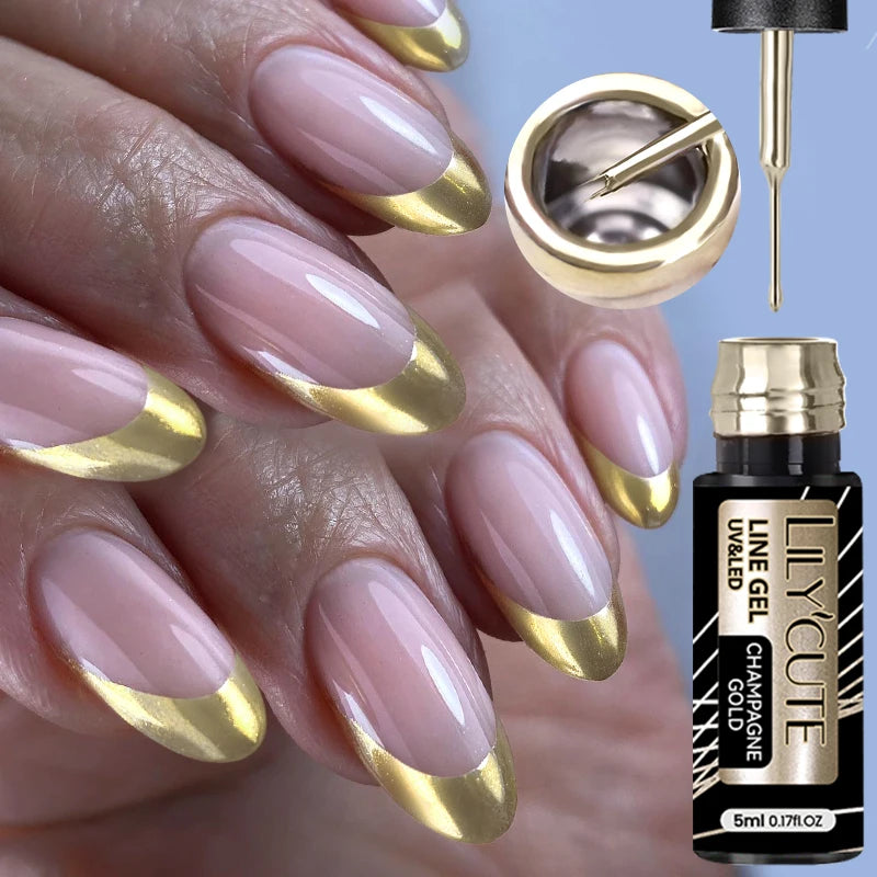 LILYCUTE 5ML Metallic Painting Liner Gel - Super Bright Gold Silver Mirror Drawing Gel