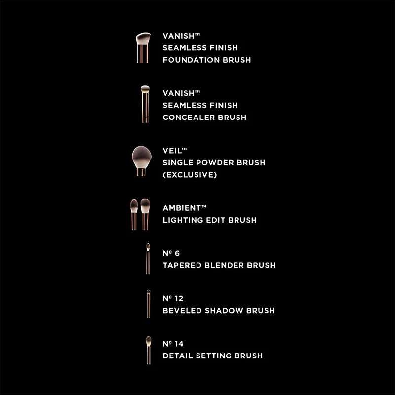 HOURGLASS Vegan Brush Travel Set - 7 Piece Eye and Face Brush Set with Bag