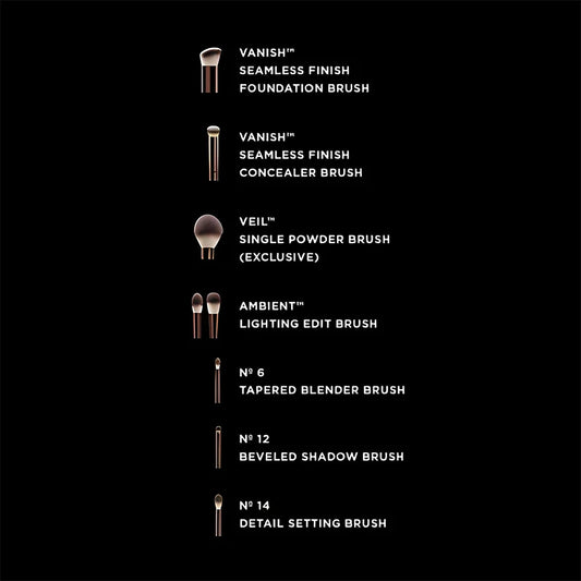 HOURGLASS Vegan Brush Travel Set - 7 Piece Eye and Face Brush Set with Bag