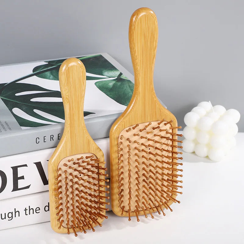 Bamboo Hair Brush with Air Cushion - Anti-Static Scalp Massage Comb to Reduce Hair Loss