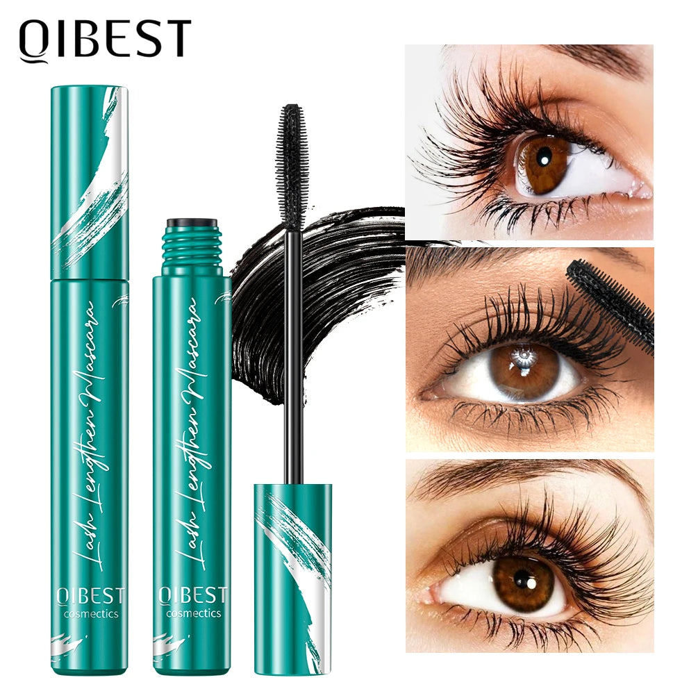 QIBEST New Black Mascara - Waterproof Lengthens Eyelashes 4D Silk Fiber Volume