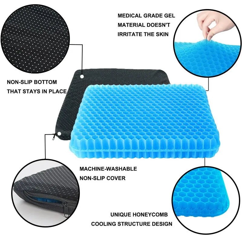 Honeycomb Gel Seat Cushion - Breathable Pressure Relief for Back and Tailbone Pain