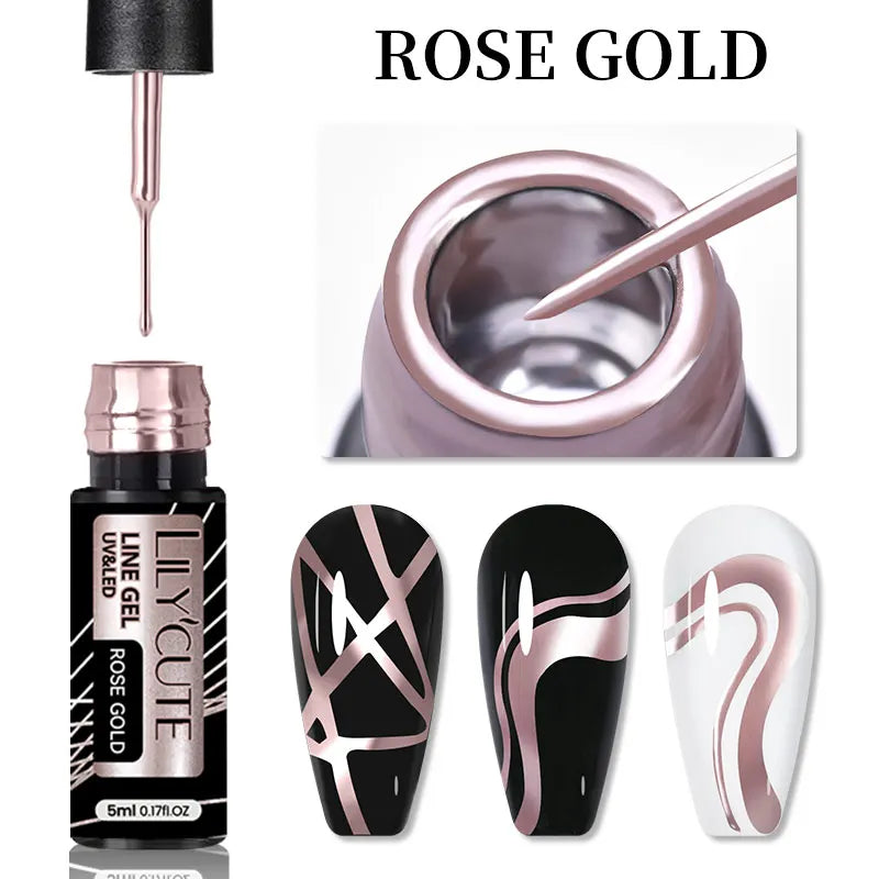 LILYCUTE 5ML Metallic Painting Liner Gel - Super Bright Gold Silver Mirror Drawing Gel