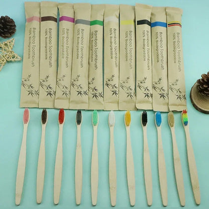 Natural Bamboo Toothbrush Set - 10 Piece Soft Charcoal Bristle for Teeth Whitening