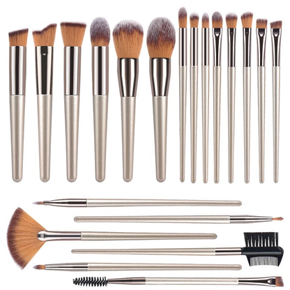 Champagne Makeup Brushes Set - 14 Piece Professional Synthetic Hair Cosmetic Brush Collection