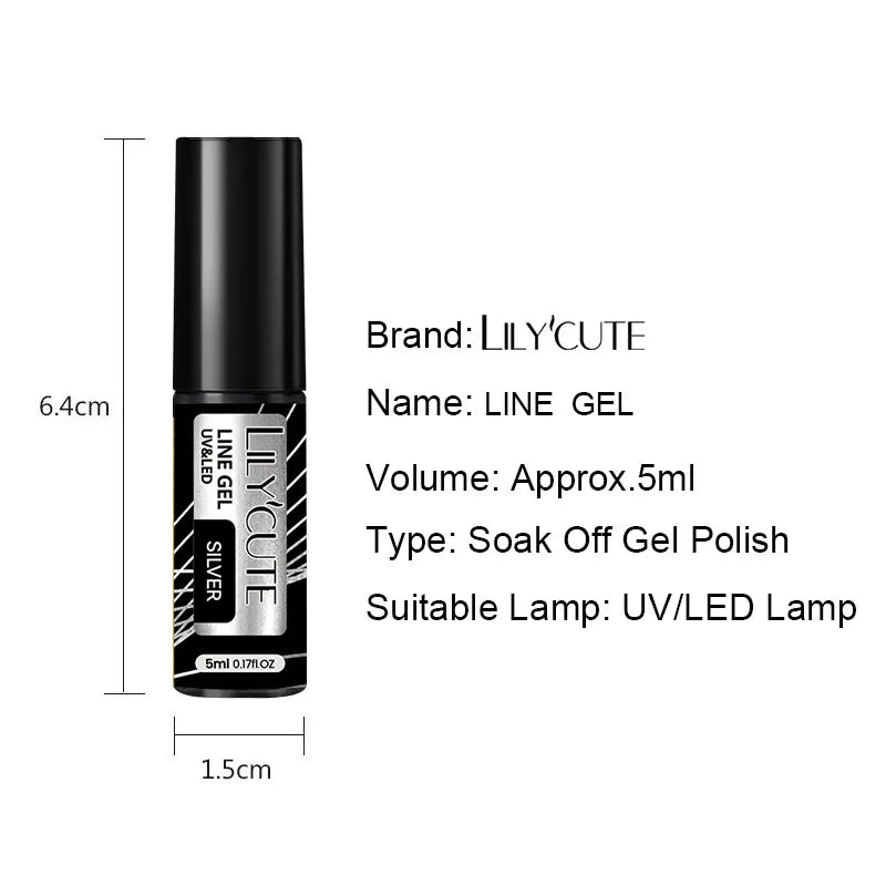 LILYCUTE 5ML Metallic Painting Liner Gel - Super Bright Gold Silver Mirror Drawing Gel