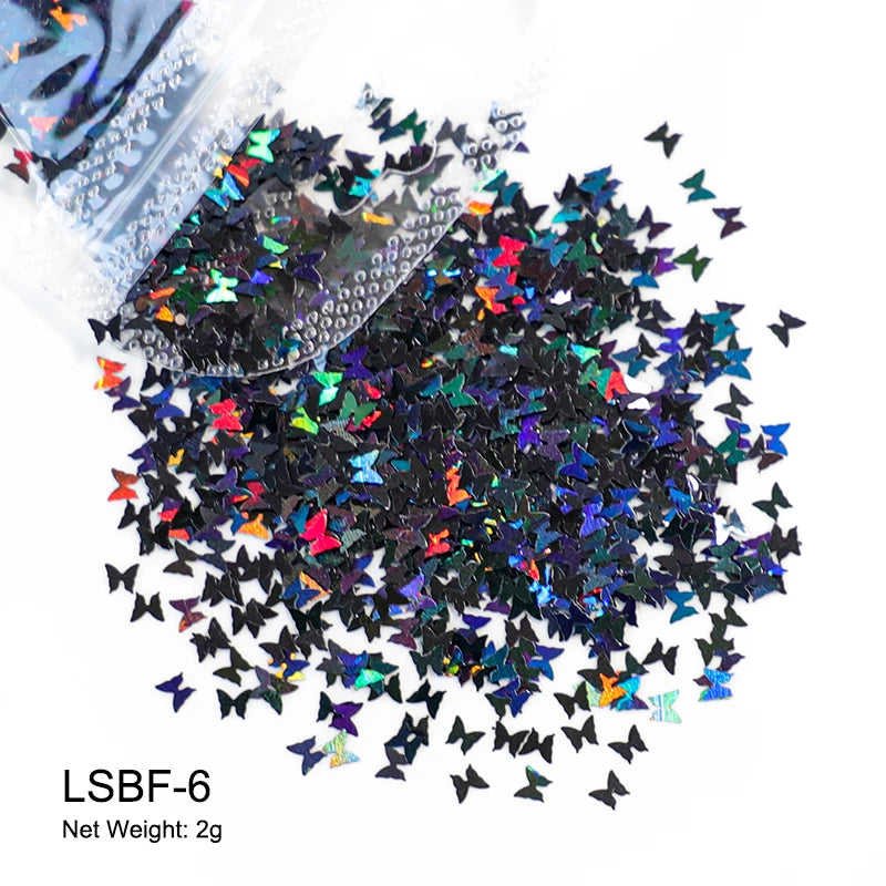 Holographic Nail Art Glitter - 2g Laser Star & Butterfly Sequins Flakes