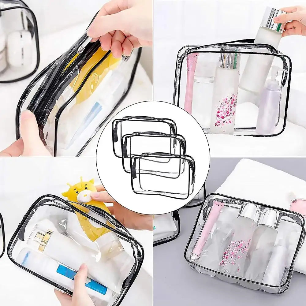 Waterproof Transparent Cosmetic Bag - Clear Toiletry Storage Pouch with Zipper
