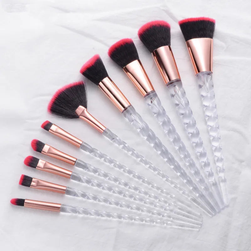 Unicorn Makeup Brushes Set - 10 Piece Glitter Foundation Powder Cosmetic Brush Set
