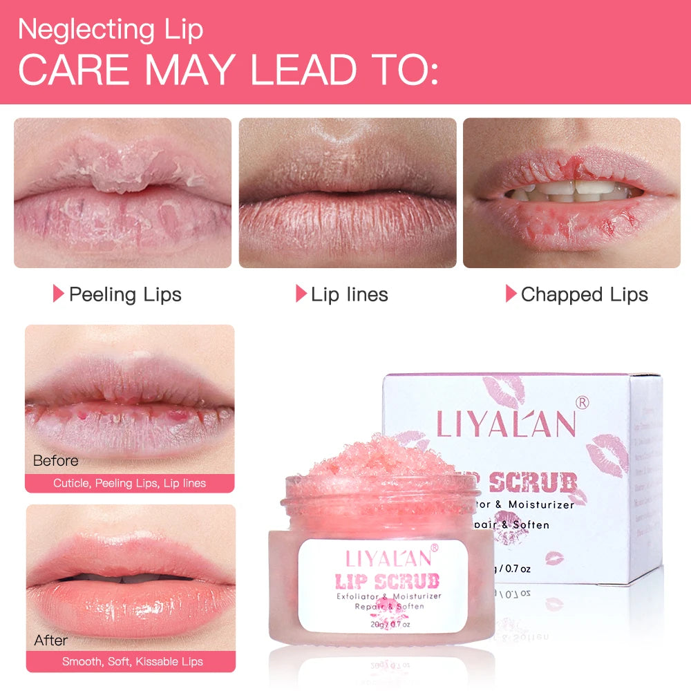 Pink Lip Scrub - Lightening Dark Lips Exfoliating Sugar Cream for Smooth Repair