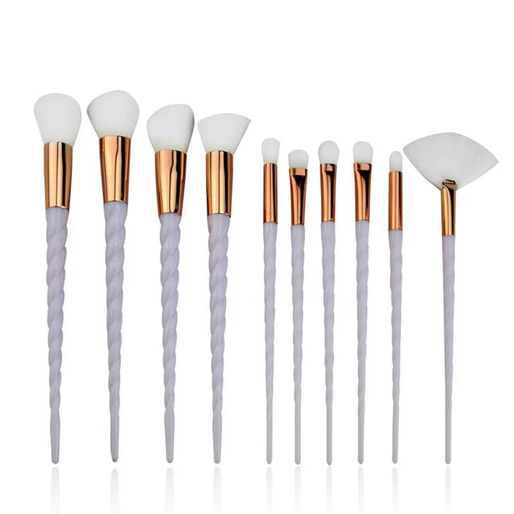 Unicorn Makeup Brushes Set - 10 Piece Glitter Foundation Powder Cosmetic Brush Set