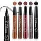 5 Colors Eyebrow Pen Waterproof - 4 Split Tip Tattoo Pen Liquid Black Makeup Pencil