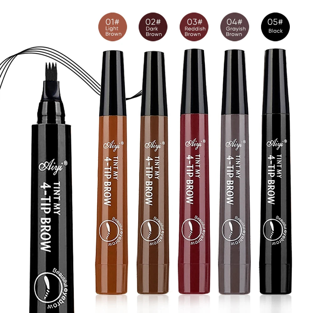 5 Colors Eyebrow Pen Waterproof - 4 Split Tip Tattoo Pen Liquid Black Makeup Pencil