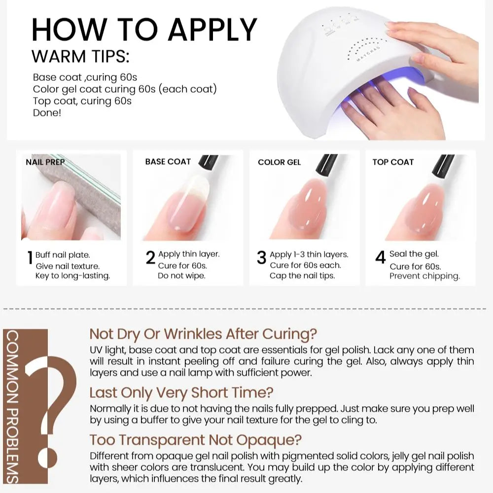 MAYCHAO Transparent Jelly Gel Nail Polish - 7.3ml Semi-Permanent UV LED Gel Varnish