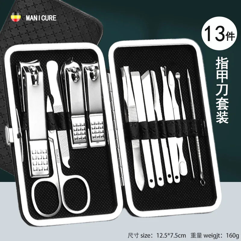 Home Nail Clipper Set - 19 Piece Large Size Dead Skin Pliers Eyebrow Clipper with Leather Sleeve
