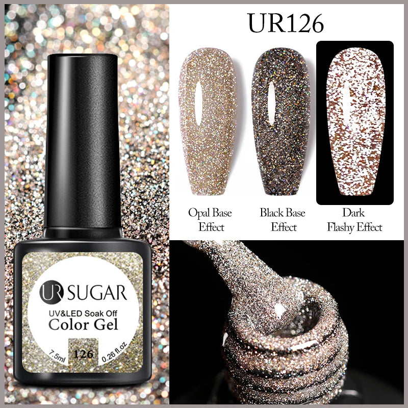 UR SUGAR 7.5ml Reflective Glitter Gel - Pink Sequins Nail Polish Semi-Permanent