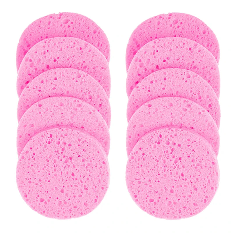 Natural Wood Pulp Makeup Remover Sponge - 5 or 10 Piece Round Facial Cleansing Puff Set