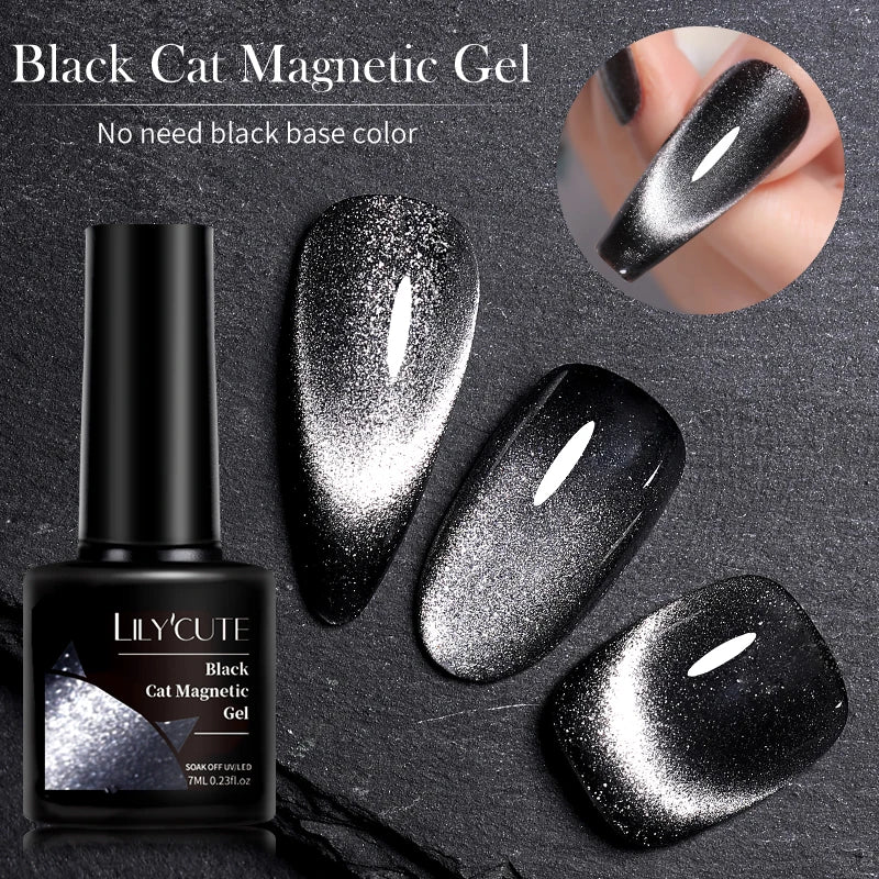 LILYCUTE 7ml 9D Cat Magnetic Gel Nail Polish - Iridescent Semi Permanent UV LED Gel Varnish