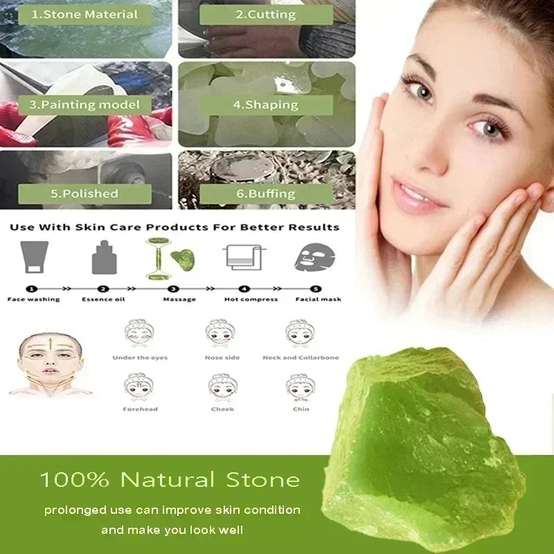 Natural Jade Roller and Gua Sha Set - Face and Body Massage Tool for Lifting and Eye Care
