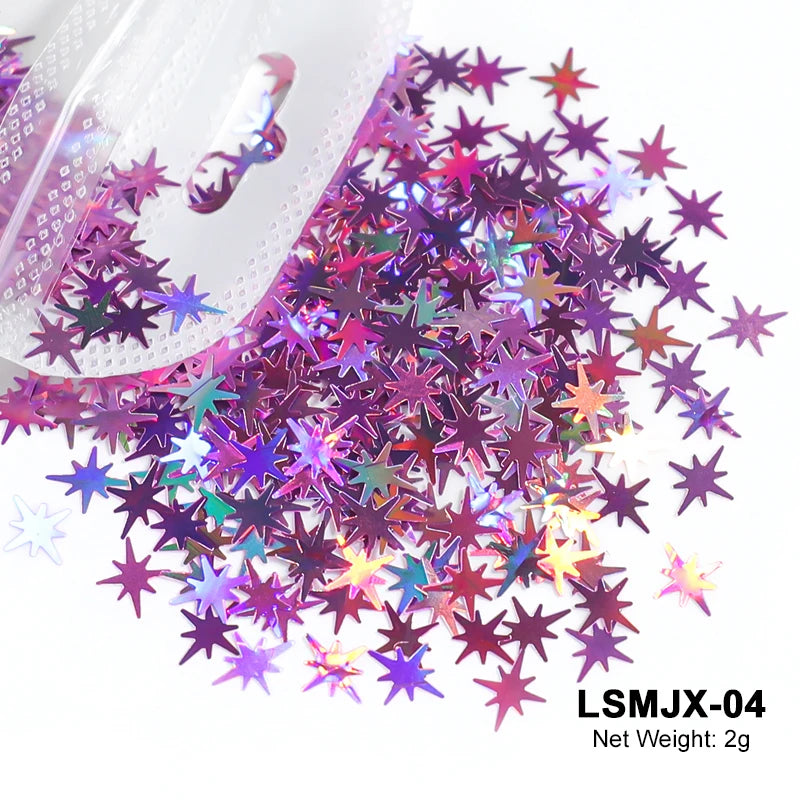 Holographic Nail Art Glitter - 2g Laser Star & Butterfly Sequins Flakes