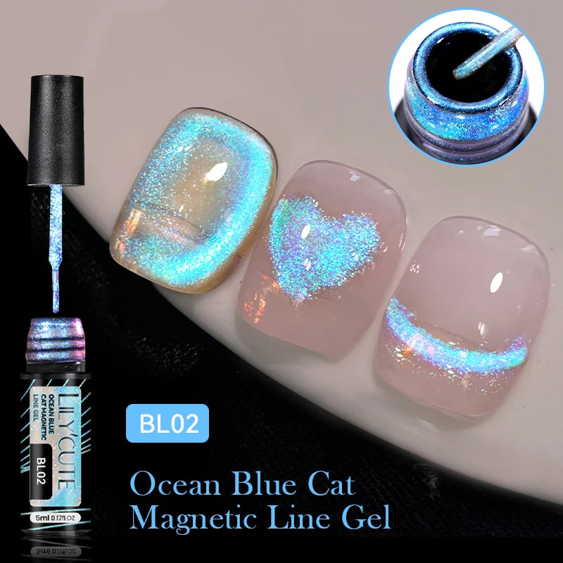 LILYCUTE 7ml 9D Cat Magnetic Gel Nail Polish - Iridescent Semi Permanent UV LED Gel Varnish
