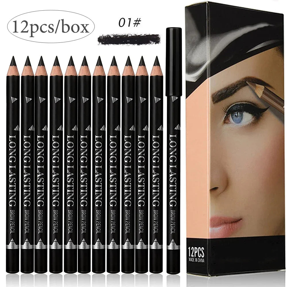 6 or 12 Piece Eye Brow Pencil Set - Waterproof Professional Natural Black Brown