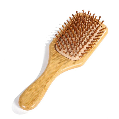 Bamboo Hair Brush with Air Cushion - Anti-Static Scalp Massage Comb to Reduce Hair Loss