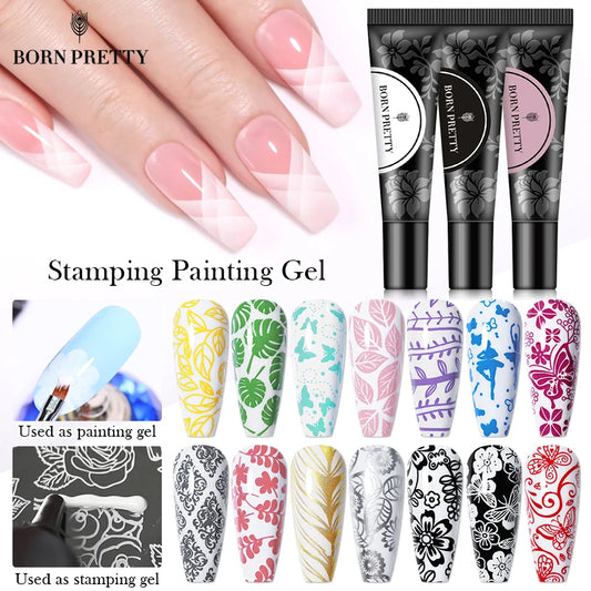 BORN PRETTY 8ml Stamping Gel Polish - Black White Gold Silver Nail Printing Gel