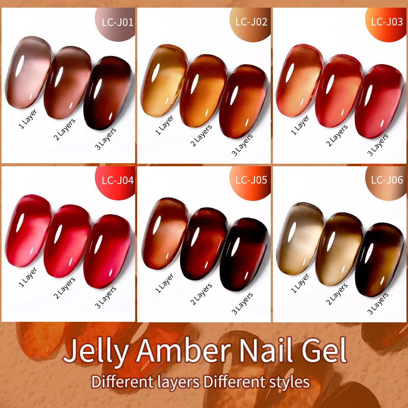LILYCUTE 7ML Jelly Amber Gel Nail Polish - Semi Permanent UV Gel with Leopard Pattern Effect