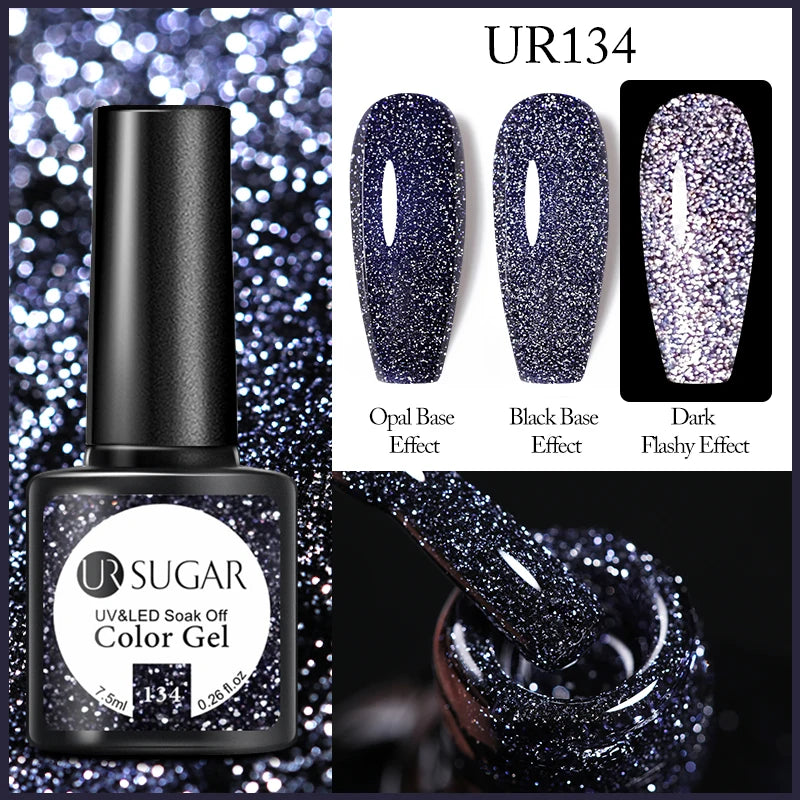 UR SUGAR 7.5ml Reflective Glitter Gel - Pink Sequins Nail Polish Semi-Permanent