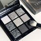 9-Color Glitter Eyeshadow Palette - Punk Smokey Cool Tones with Dark Gray, Black & Nude Shades