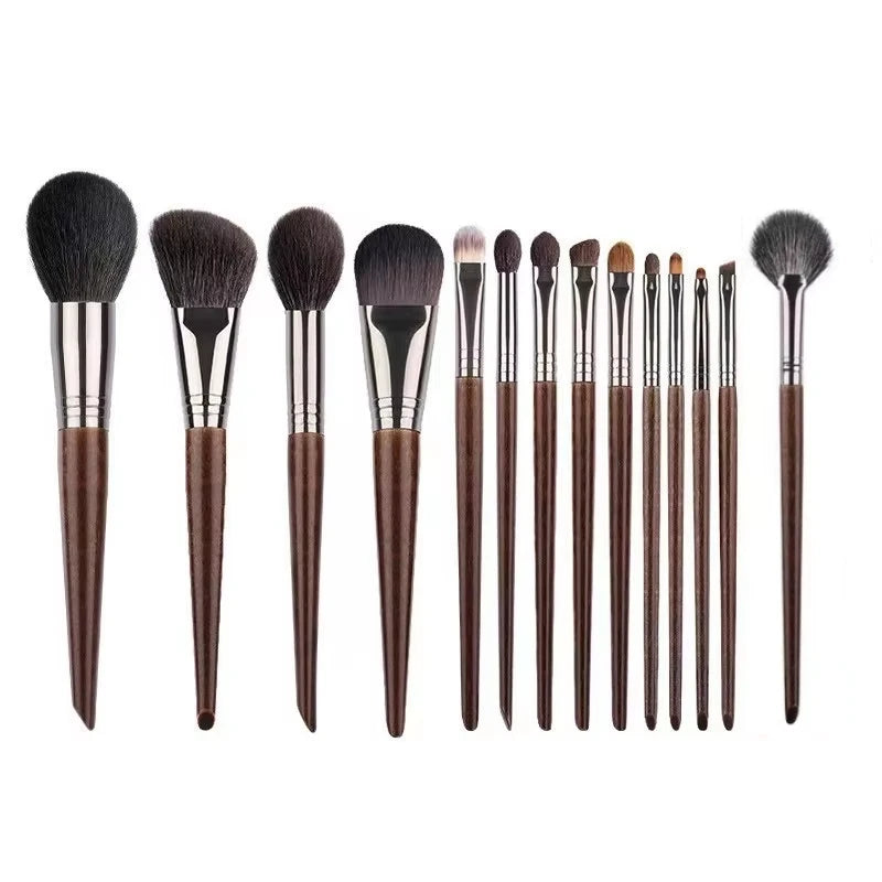 Natural Goat Hair Makeup Brush Set - 14 Piece Professional Collection with Case
