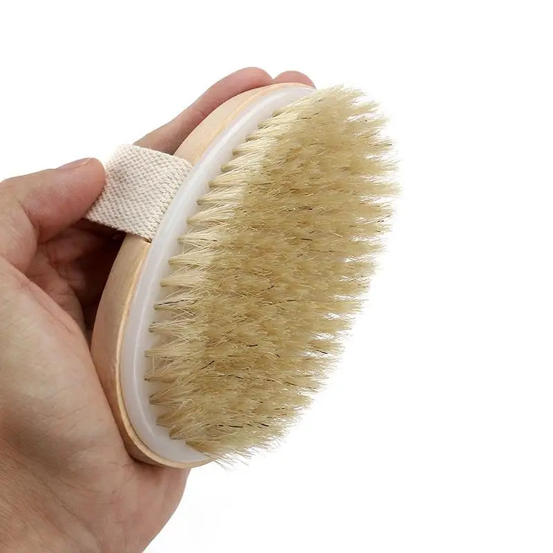 Natural Bristle Body Brush - Wooden Dry Skin Exfoliating Brush for Spa and Shower