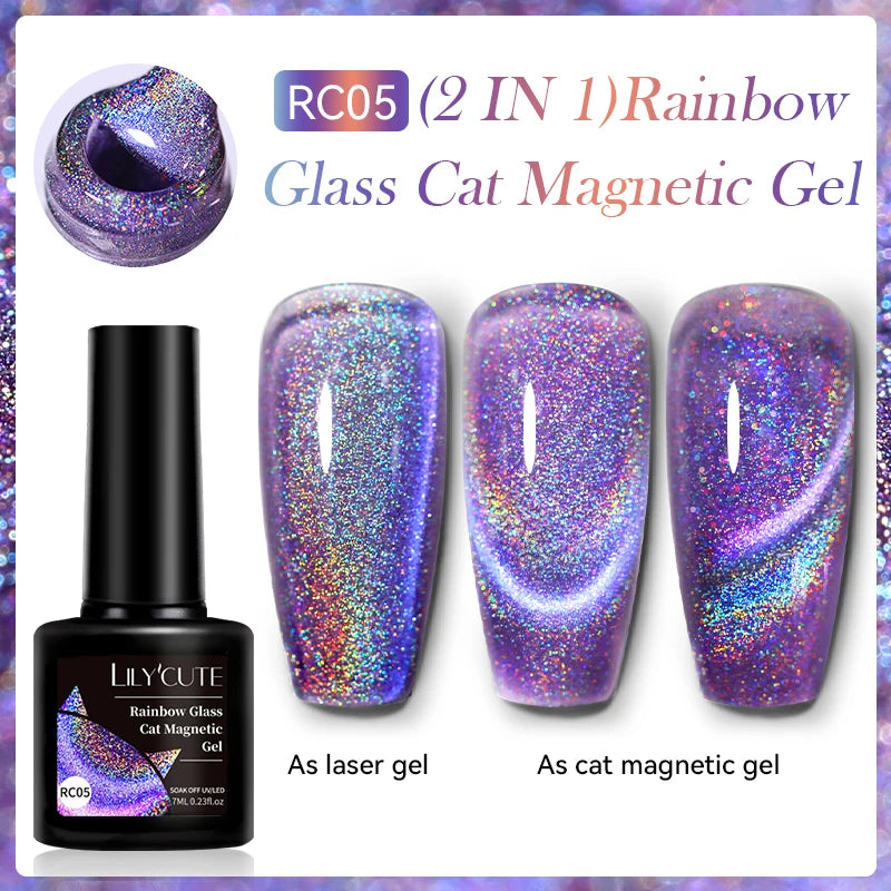 LILYCUTE 7ml 9D Cat Magnetic Gel Nail Polish - Iridescent Semi Permanent UV LED Gel Varnish