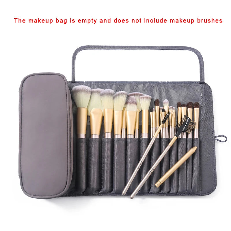 Waterproof Makeup Brush Rolling Bag - Foldable Travel Organizer for Cosmetic Tools