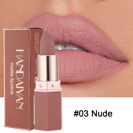 Handaiyan 6 Colors Matte Lipstick - Waterproof Velvet Nude Long-Lasting Lip Color
