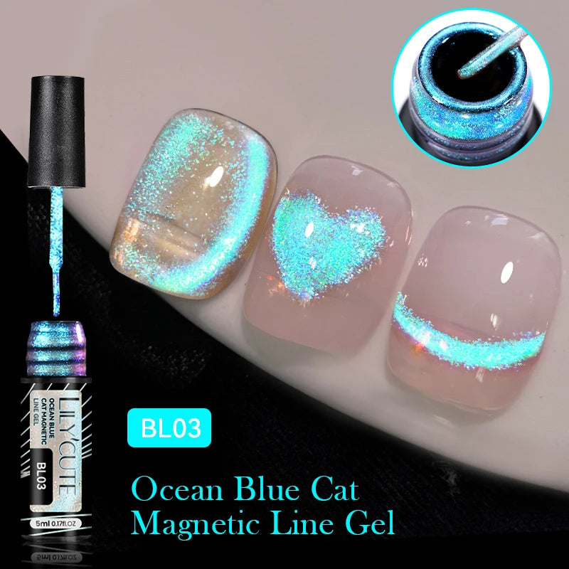 LILYCUTE 7ml 9D Cat Magnetic Gel Nail Polish - Iridescent Semi Permanent UV LED Gel Varnish