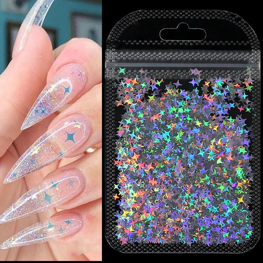 Holographic Nail Art Glitter - 2g Laser Star & Butterfly Sequins Flakes