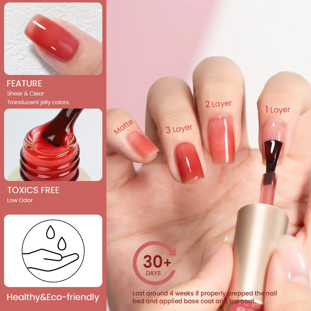 MAYCHAO Transparent Jelly Gel Nail Polish - 7.3ml Semi-Permanent UV LED Gel Varnish