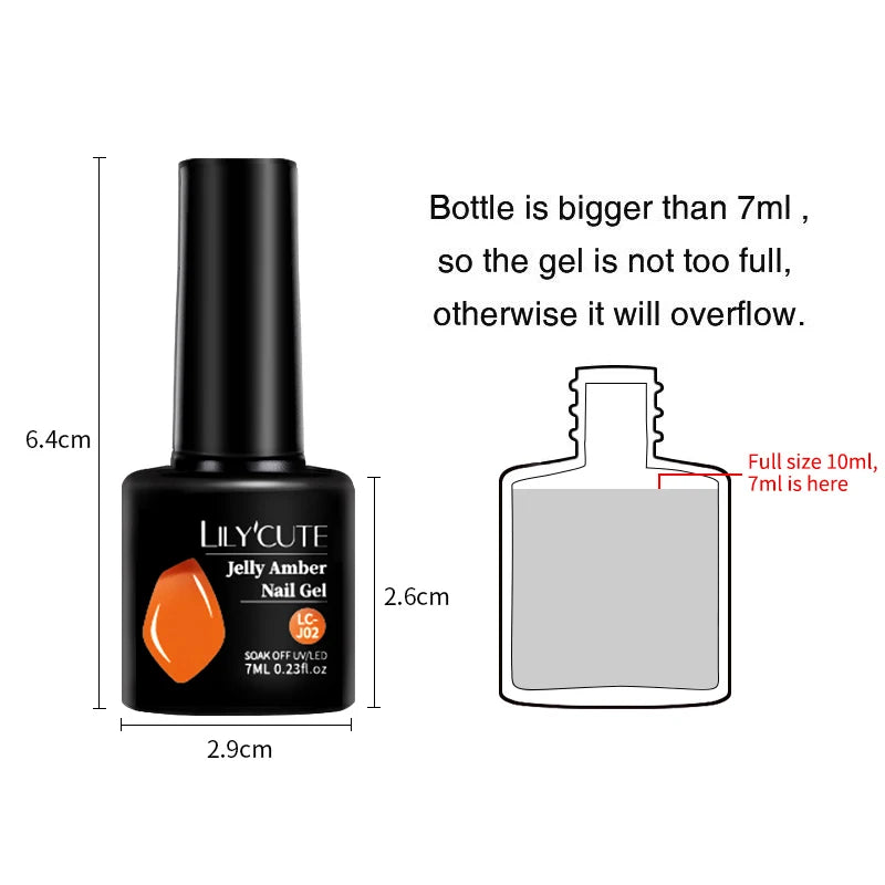 LILYCUTE 7ML Jelly Amber Gel Nail Polish - Semi Permanent UV Gel with Leopard Pattern Effect