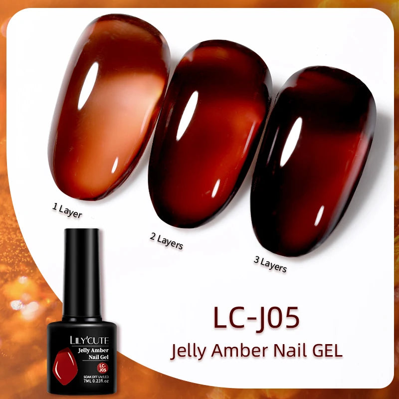 LILYCUTE 7ML Jelly Amber Gel Nail Polish - Semi Permanent UV Gel with Leopard Pattern Effect