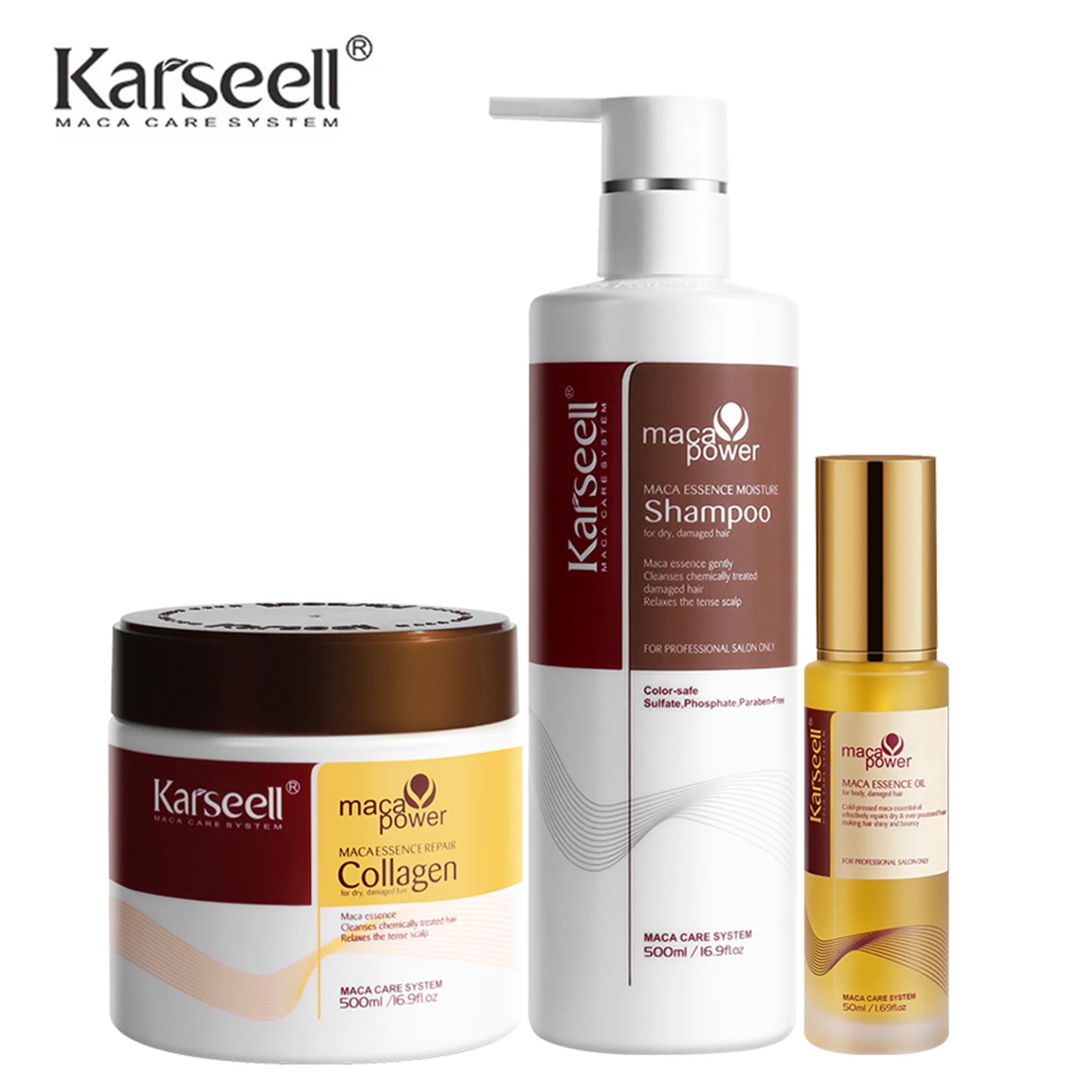 Karseell 3pcs Set Collagen Hair Mask + Argan Oi + Hair Shampoo Essence Moisturizing Repair Set for Dry Damaged Hair Gift