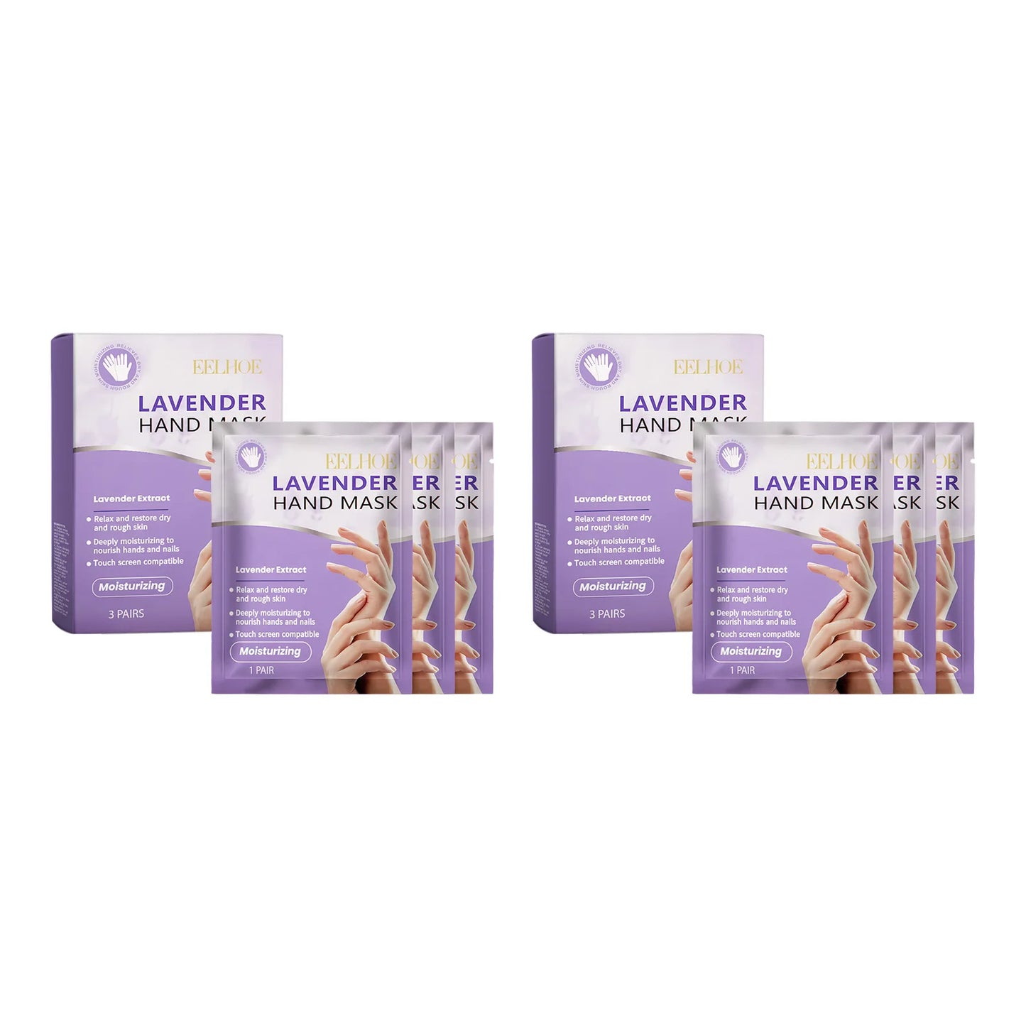 Lavender Hand Mask - Exfoliating & Brightening Treatment for Smooth, Nourished Hands (3 Pairs)