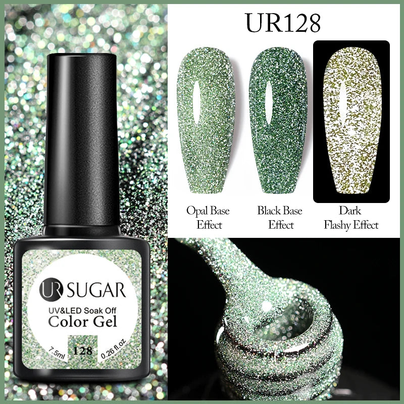 UR SUGAR 7.5ml Reflective Glitter Gel - Pink Sequins Nail Polish Semi-Permanent