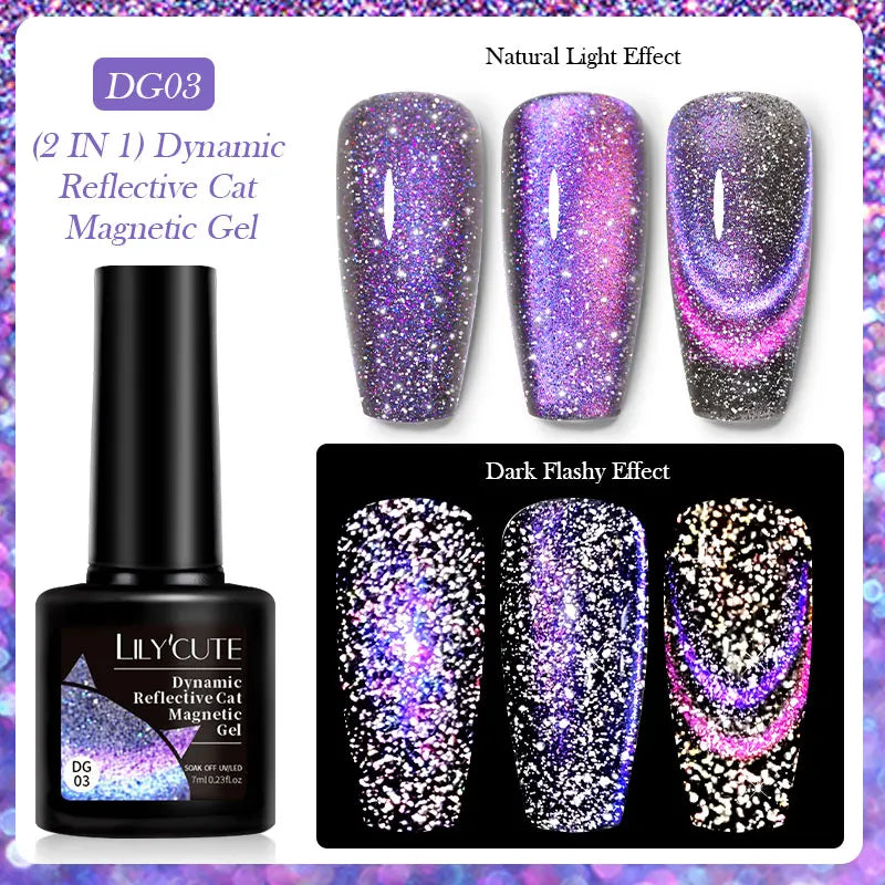 LILYCUTE 7ml 9D Cat Magnetic Gel Nail Polish - Iridescent Semi Permanent UV LED Gel Varnish