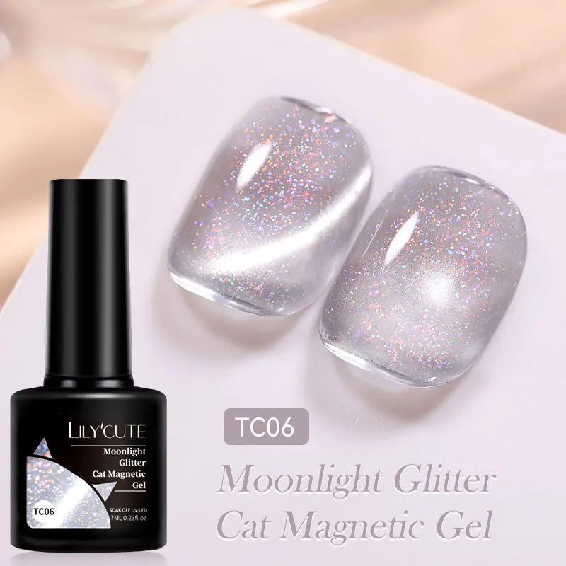 LILYCUTE 7ml 9D Cat Magnetic Gel Nail Polish - Iridescent Semi Permanent UV LED Gel Varnish