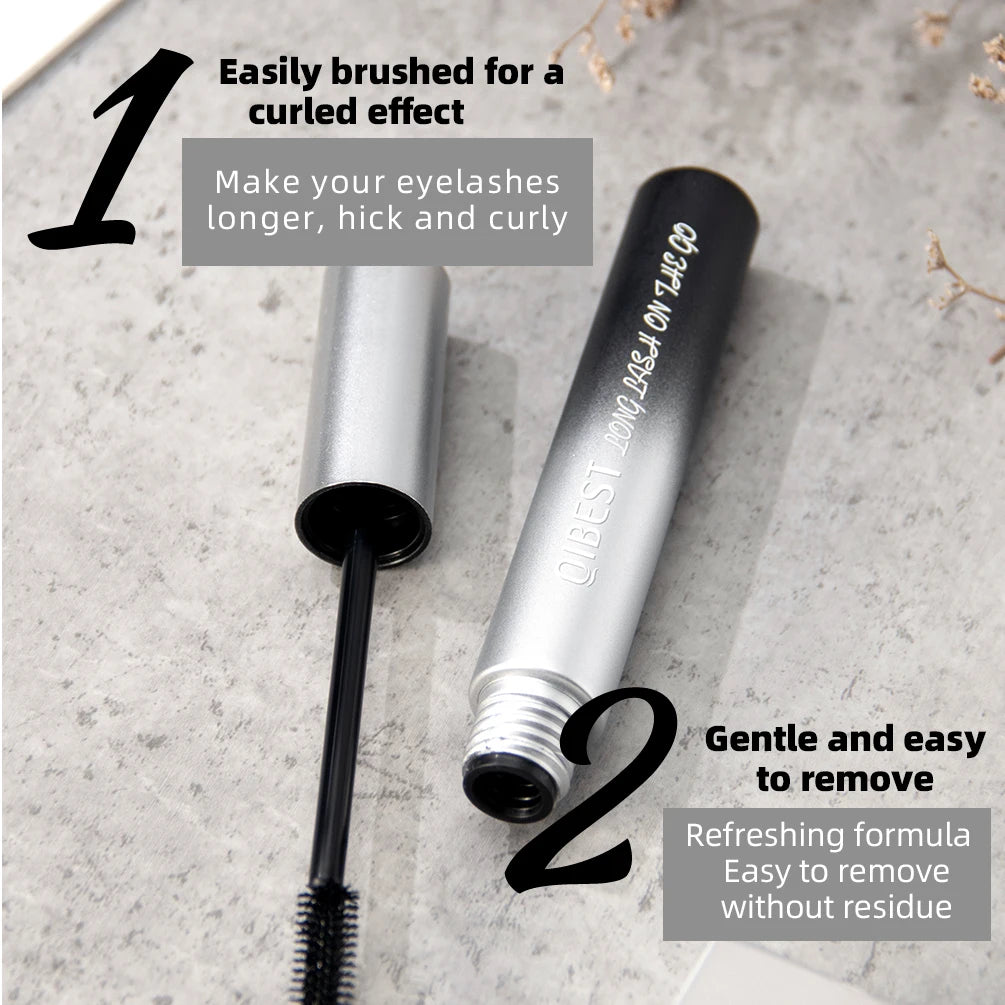 QIBEST New Black Mascara - Waterproof Lengthens Eyelashes 4D Silk Fiber Volume