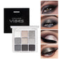 9-Color Glitter Eyeshadow Palette - Punk Smokey Cool Tones with Dark Gray, Black & Nude Shades